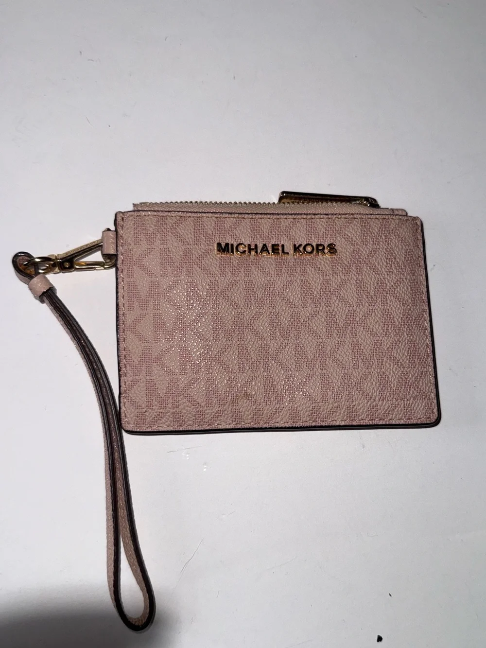 Michael Kors Blush Logo Wristlet Card Holder with Gold Hardware